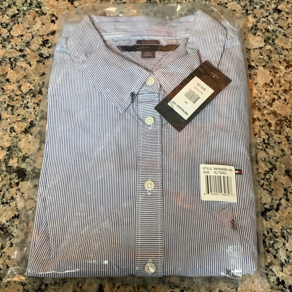 Tommy Hilfiger classic long sleeve shirt/ blouse. Blue/white pin stripes. XL